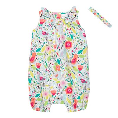 Baby girls' multi-coloured floral print romper suit